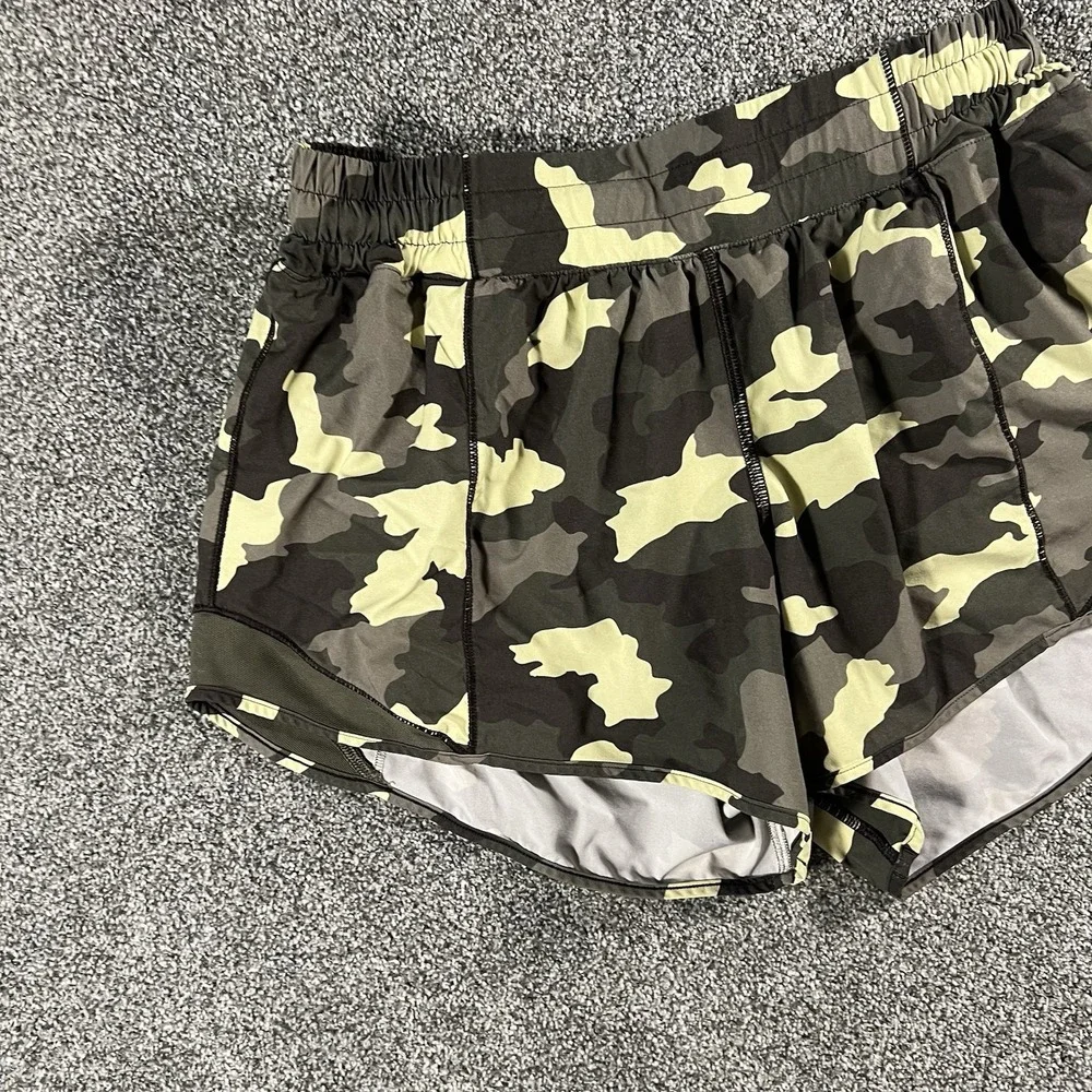 Lululemon Speed Up Shorts Camo Green Yellow Women's Size 8 Long Running